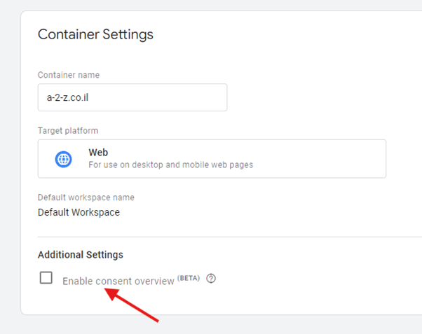 Container Settings ב-Google Tag Manager